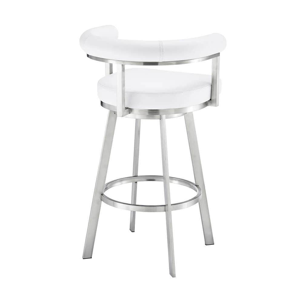 Armen Living - Nolagam Swivel Bar Stool in Brushed Stainless Steel with White Faux Leather - 840254335684 veiw 4