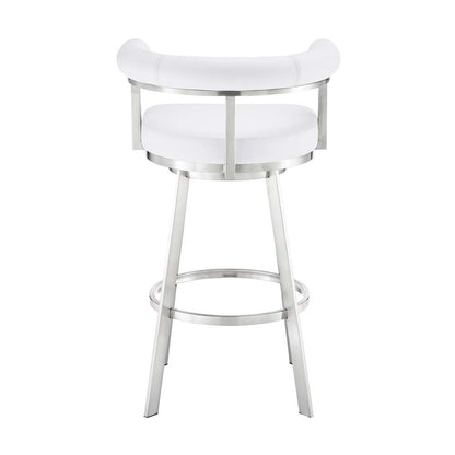 Armen Living - Nolagam Swivel Bar Stool in Brushed Stainless Steel with White Faux Leather - 840254335684 veiw 5