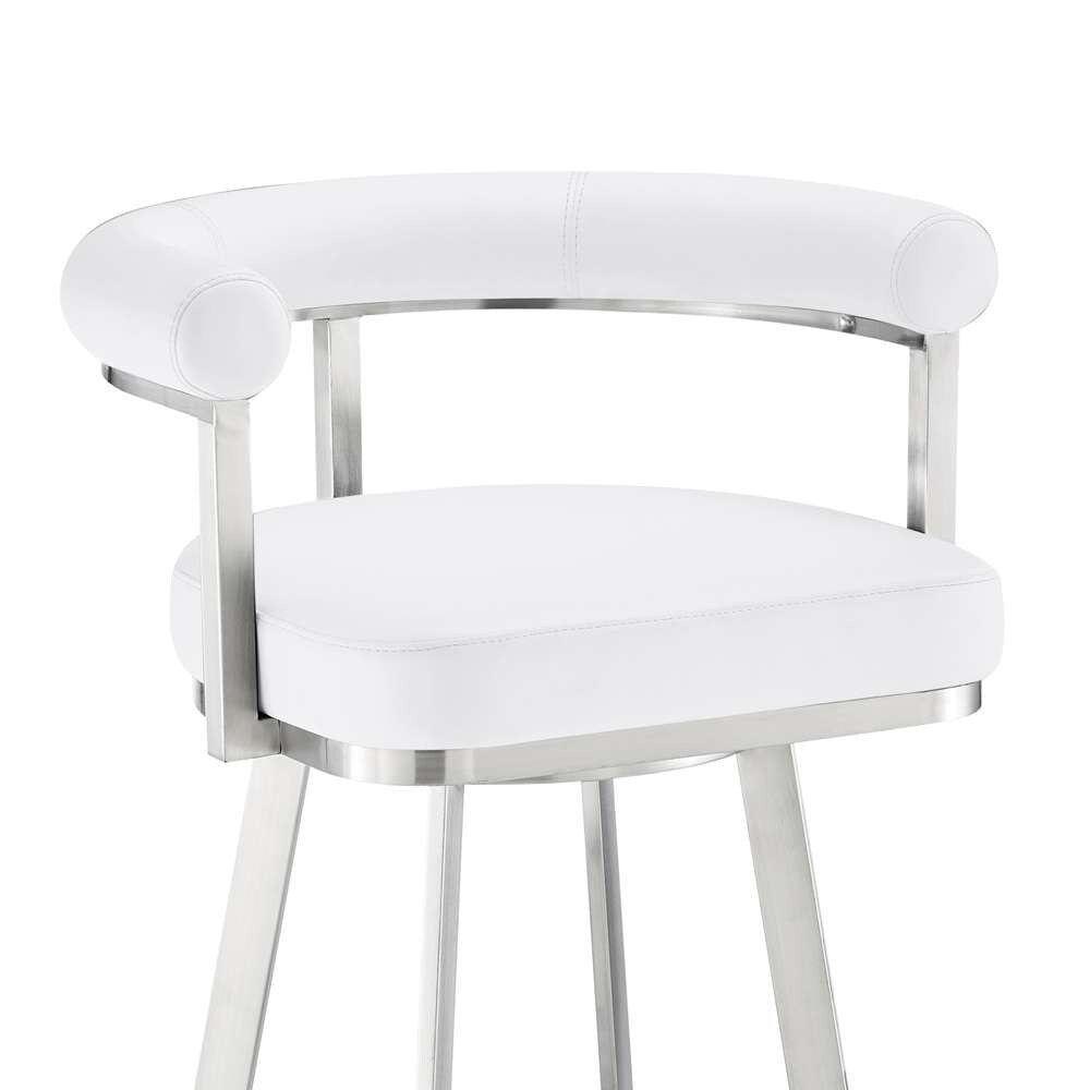 Armen Living - Nolagam Swivel Bar Stool in Brushed Stainless Steel with White Faux Leather - 840254335684 veiw 6