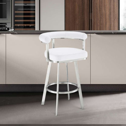 Armen Living - Nolagam Swivel Bar Stool in Brushed Stainless Steel with White Faux Leather - 840254335684 veiw 7