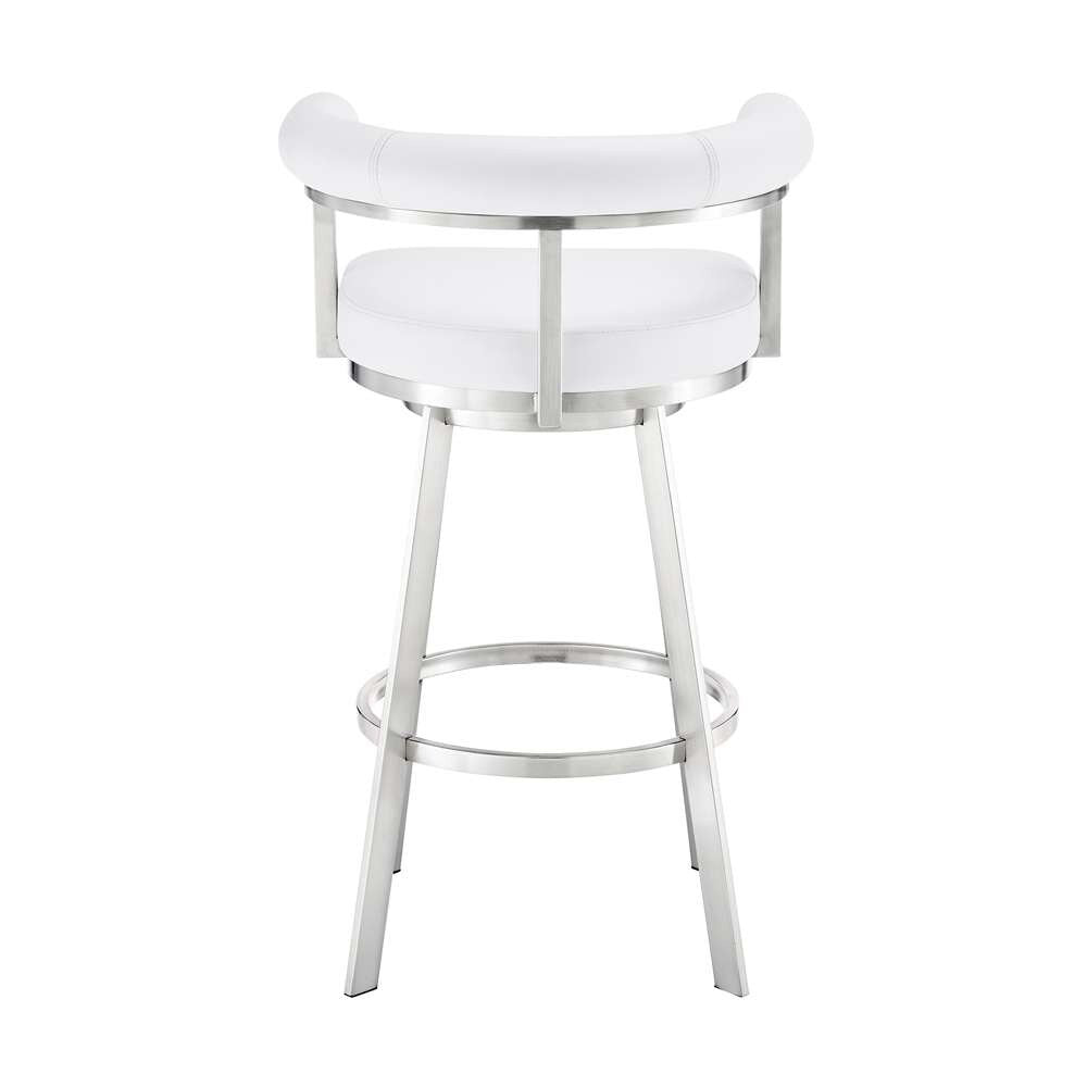 Armen Living - Nolagam Swivel Counter Stool in Brushed Stainless Steel with White Faux Leather - 840254335622 veiw 5