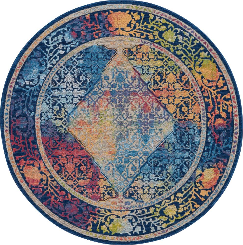 Nourison - Ankara Global ANR04 Blue Multicolor 4 x Round Boho Area Rug - ANR04-99446456694_CLOSEOUT veiw 1