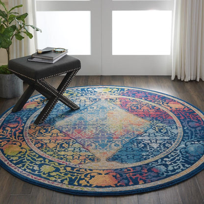 Nourison - Ankara Global ANR04 Blue Multicolor 4 x Round Boho Area Rug - ANR04-99446456694_CLOSEOUT veiw 2