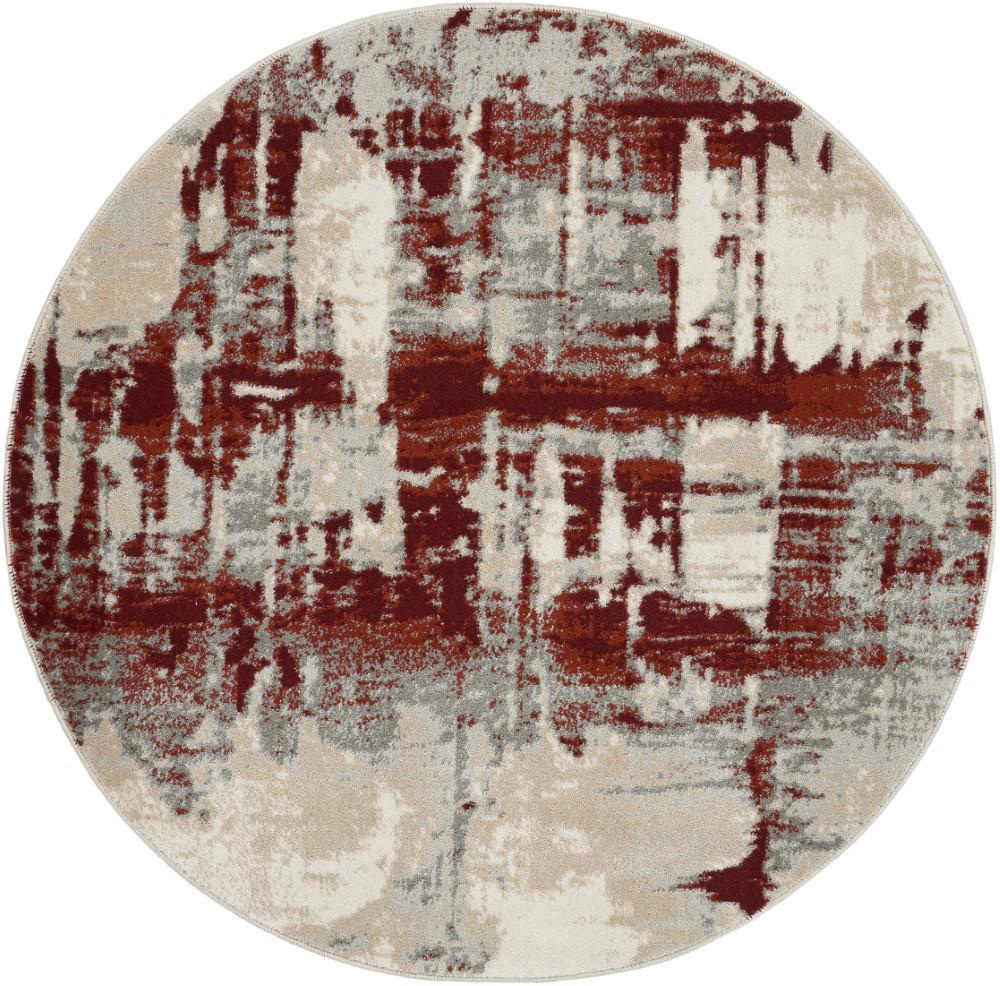 Nourison - Maxell MAE14 White and Red 310in Round Area Rug - MAE14-99446801364 veiw 1