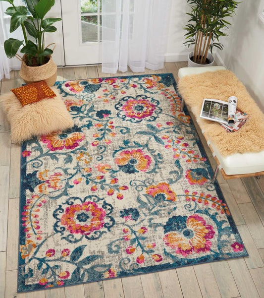 Nourison - Passion PSN19 White Multicolor 53in x 73in Floral Area Rug - PSN19-99446403896 veiw 2