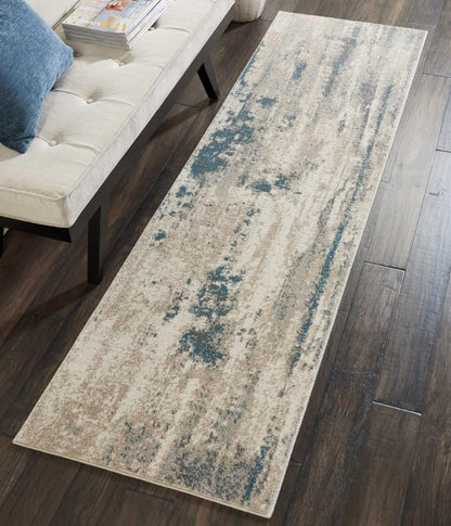 Nourison - Maxell MAE17 Blue and White 22in x 76in Hallway Rug - MAE17-99446082343 veiw 2