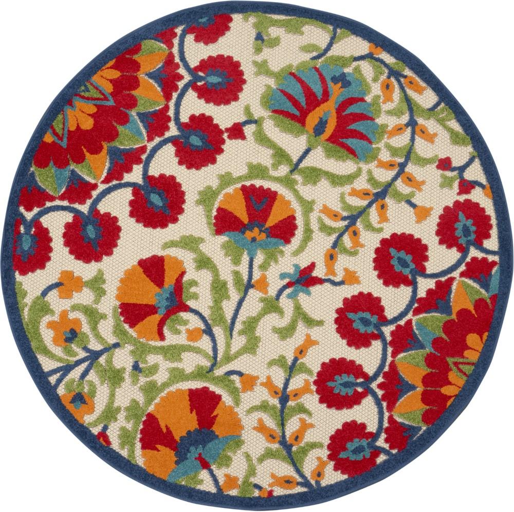 Nourison - Aloha ALH20 53in x Round Red Multicolor Easy-care Indoor-outdoor Rug - ALH20-99446499202 veiw 1
