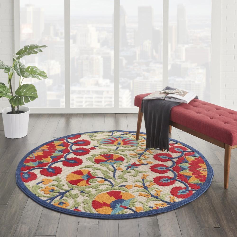 Nourison - Aloha ALH20 53in x Round Red Multicolor Easy-care Indoor-outdoor Rug - ALH20-99446499202 veiw 2