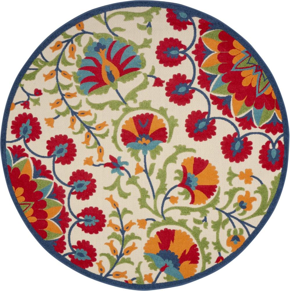 Nourison - Aloha ALH20 710in x Round Red Multicolor Easy-care Indoor-outdoor Rug - ALH20-99446499219 veiw 1