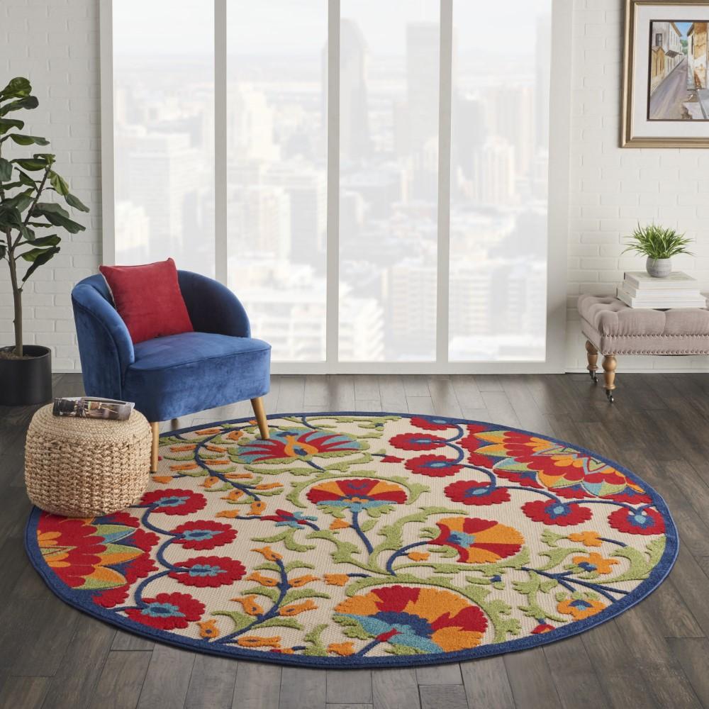 Nourison - Aloha ALH20 710in x Round Red Multicolor Easy-care Indoor-outdoor Rug - ALH20-99446499219 veiw 2