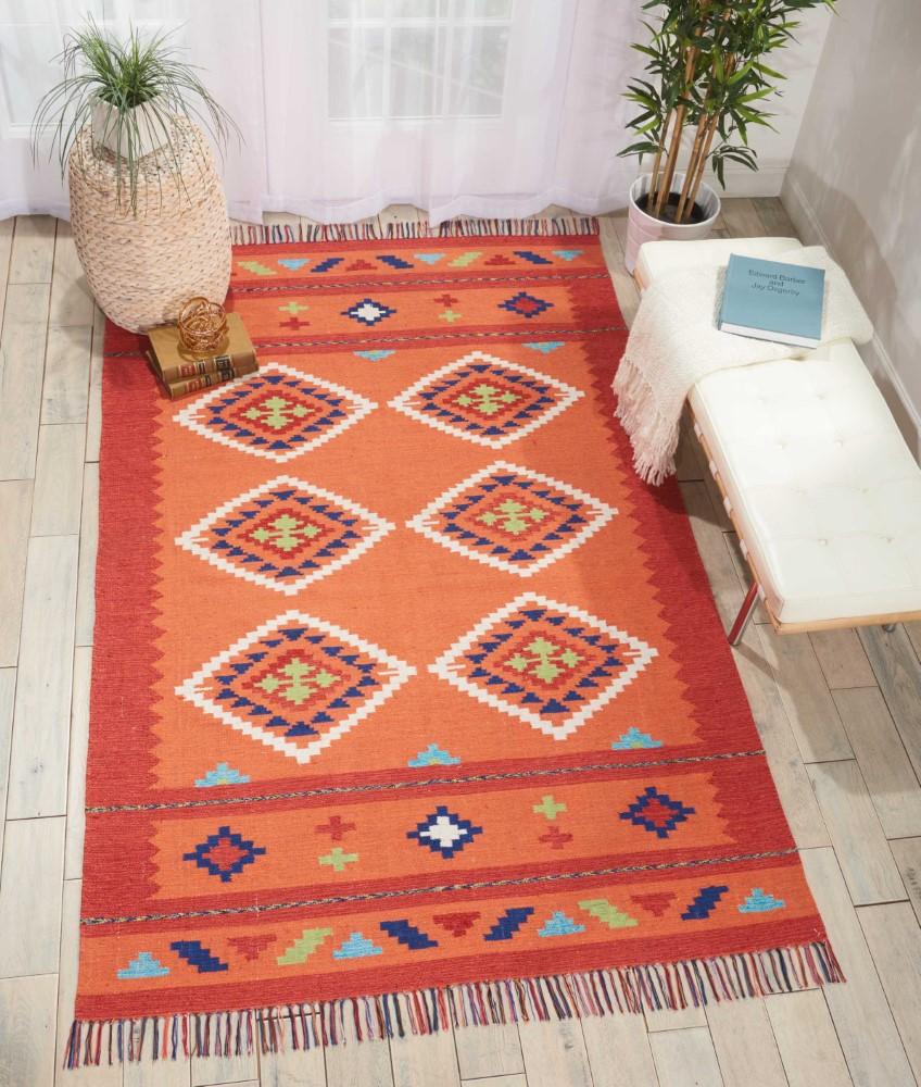 Nourison - Baja BAJ02 Orange 66in x 96in Large Flat Weave Rug - BAJ02-99446395627 veiw 2