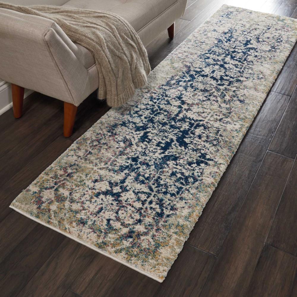 Nourison - Fusion FSS12 Blue and Ivory 22in x 76in Plush Shag Hallway Rug - FSS12-99446317223 - CLOSEOUT veiw 2