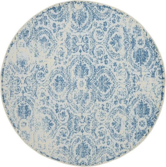 Nourison - Jubilant JUB05 Teal Blue 53in x Round Vintage Area Rug - JUB05-99446478092_CLOSEOUT veiw 1