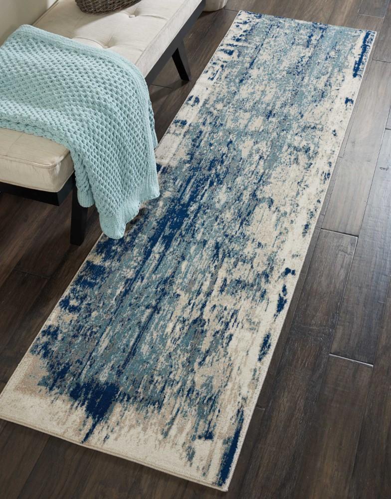 Nourison - Maxell MAE16 Blue and Ivory 22in x 76in Hallway Rug - MAE16-99446082336 veiw 2