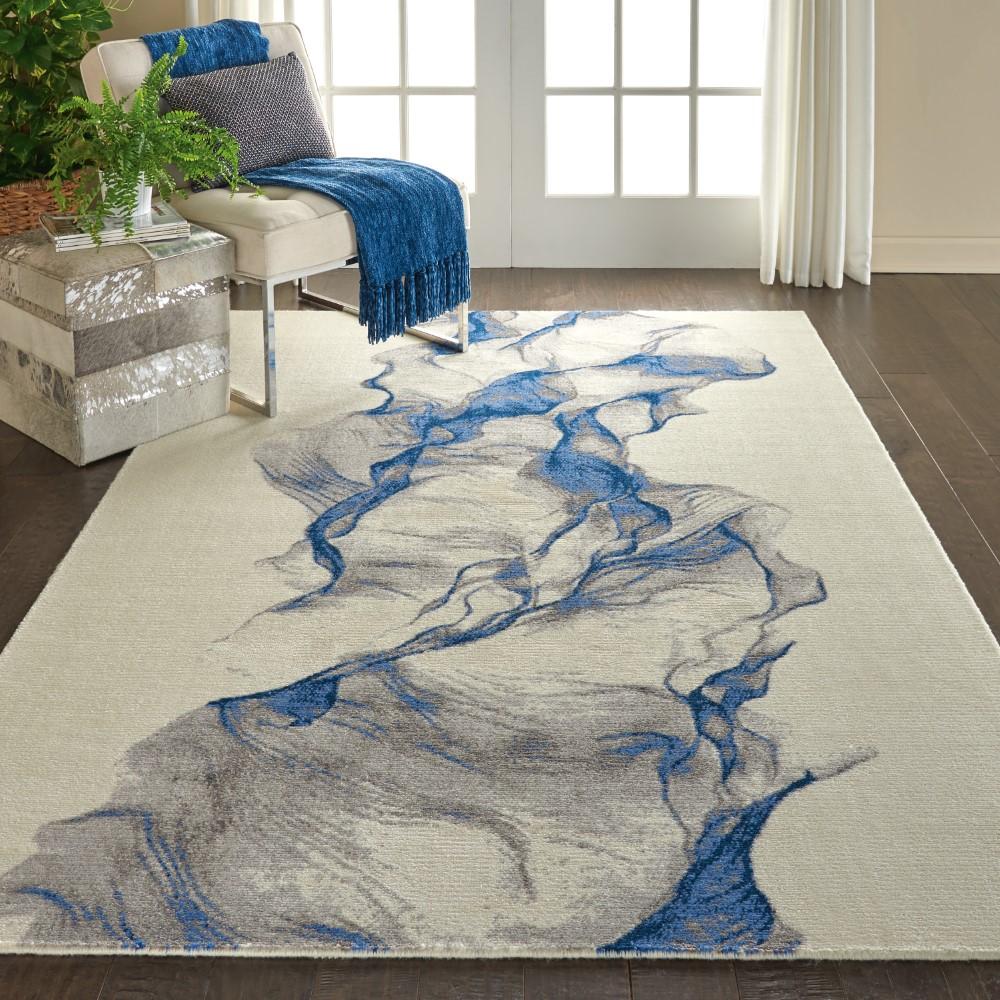 Nourison - Twilight TWI27 Ivory and Blue 56in x 8 Contemporary Area Rug - TWI27-99446053978 veiw 2