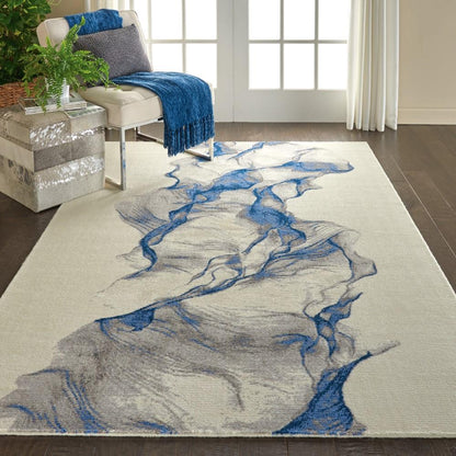 Nourison - Twilight TWI27 Ivory and Blue 56in x 8 Contemporary Area Rug - TWI27-99446053978 veiw 2
