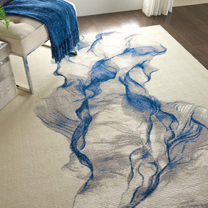 Nourison - Twilight TWI27 Ivory and Blue 56in x 8 Contemporary Area Rug - TWI27-99446053978 veiw 4
