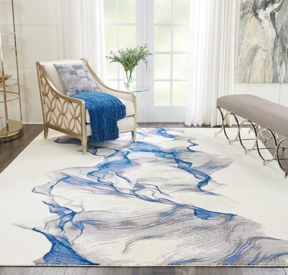 Nourison - Twilight TWI27 Ivory and Blue 86in x 116in Oversized Rug - TWI27-99446058348 veiw 2