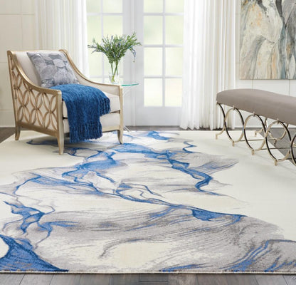 Nourison - Twilight TWI27 Ivory and Blue 86in x 116in Oversized Rug - TWI27-99446058348 veiw 4