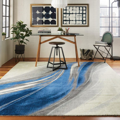 Nourison - Twilight TWI28 Ivory Bone Blue 79in x 99in Large Rug - TWI28-99446493859 veiw 3