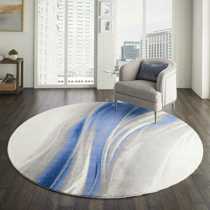 Nourison - Twilight TWI28 Ivory Bone Blue 8 x Round Large Rug - TWI28-99446493910 veiw 3