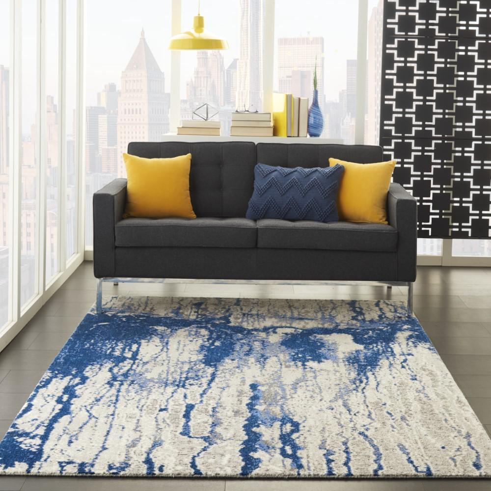 Nourison - Twilight TWI29 Navy Blue and White 56in x 8 Painterly Area Rug - TWI29-99446493828 veiw 3