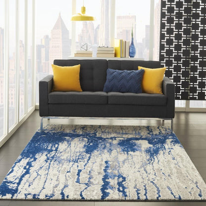 Nourison - Twilight TWI29 Navy Blue and White 56in x 8 Painterly Area Rug - TWI29-99446493828 veiw 3