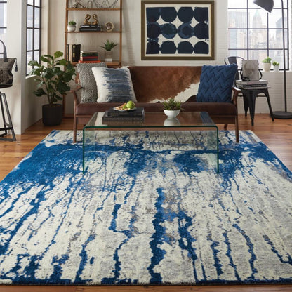 Nourison - Twilight TWI29 Navy Blue and White 79in x 99in Large Rug - TWI29-99446493866 veiw 3