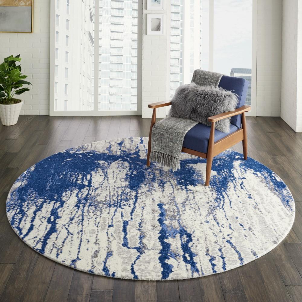 Nourison - Twilight TWI29 Navy Blue and White 8 x Round Large Rug - TWI29-99446493903 veiw 3