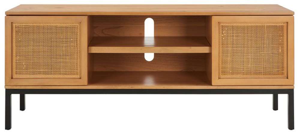 Safavieh - Zadie 2 Shelf Rattan Media Stand - Natural - Black - MED5009C veiw 1