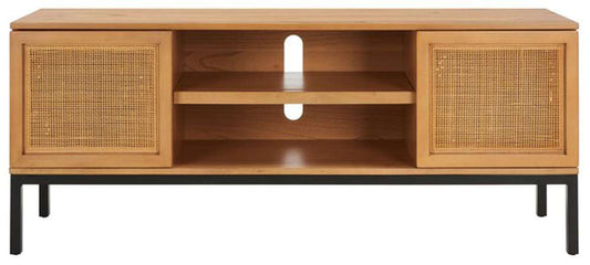 Safavieh - Zadie 2 Shelf Rattan Media Stand - Natural - Black - MED5009C veiw 1