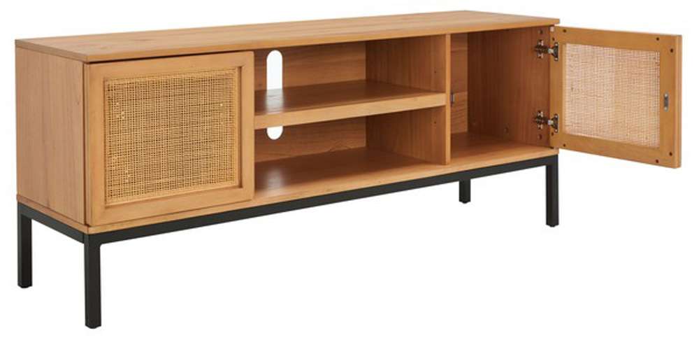 Safavieh - Zadie 2 Shelf Rattan Media Stand - Natural - Black - MED5009C veiw 4