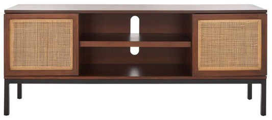 Safavieh - Zadie 2 Shelf Rattan Media Stand - Walnut - Natural - MED5009F veiw 1
