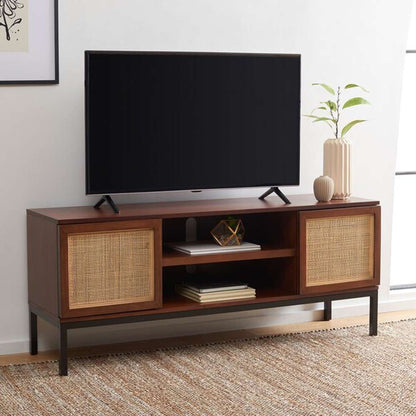 Safavieh - Zadie 2 Shelf Rattan Media Stand - Walnut - Natural - MED5009F veiw 3