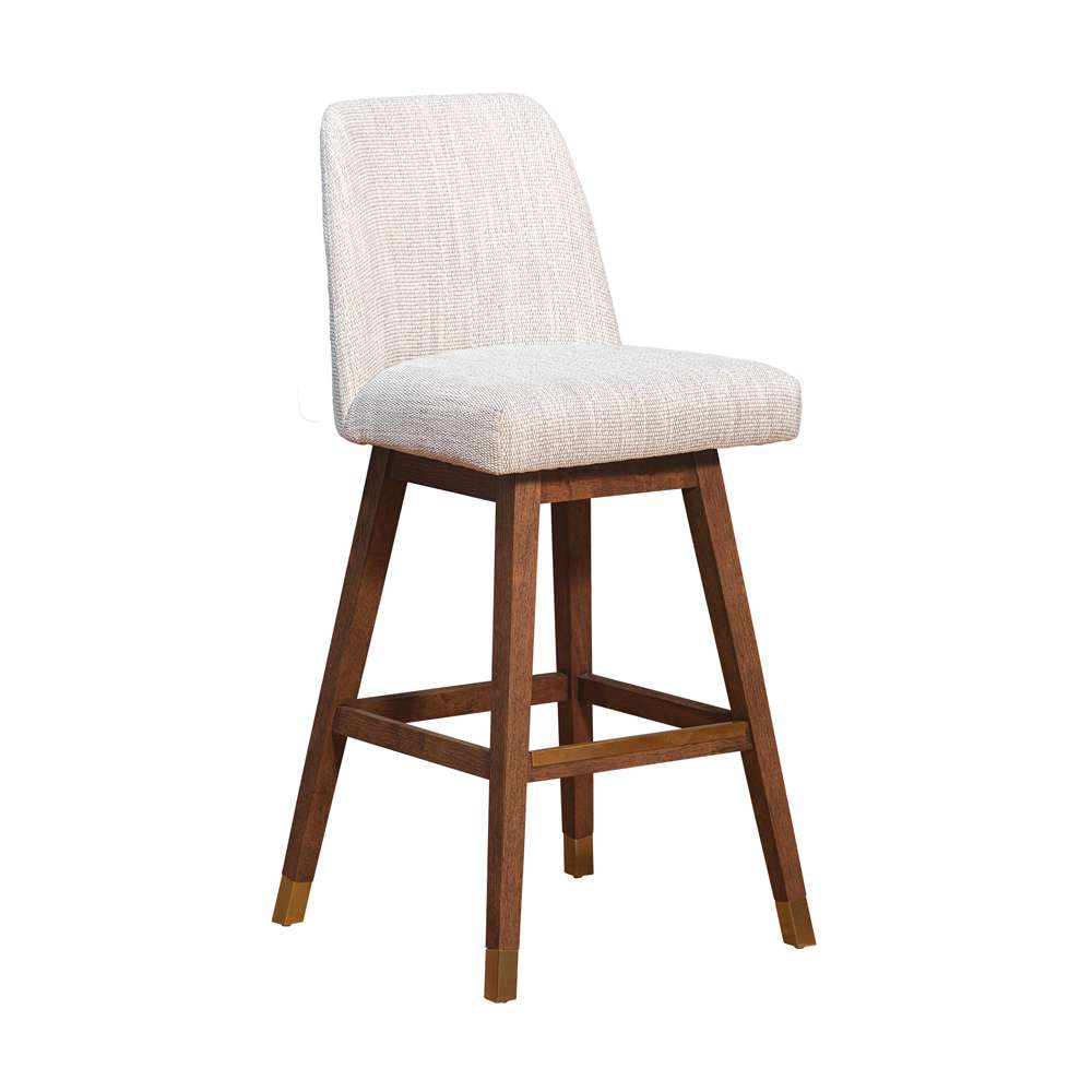 Armen Living  - Amalie Swivel Bar Stool in Brown Oak Wood Finish with Beige Fabric - 840254332089 veiw 1