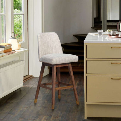 Armen Living  - Amalie Swivel Bar Stool in Brown Oak Wood Finish with Beige Fabric - 840254332089 veiw 11