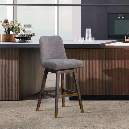 Armen Living  - Amalie Swivel Bar Stool in Grey Oak Wood Finish with Mocha Fabric - 840254332065 veiw 11