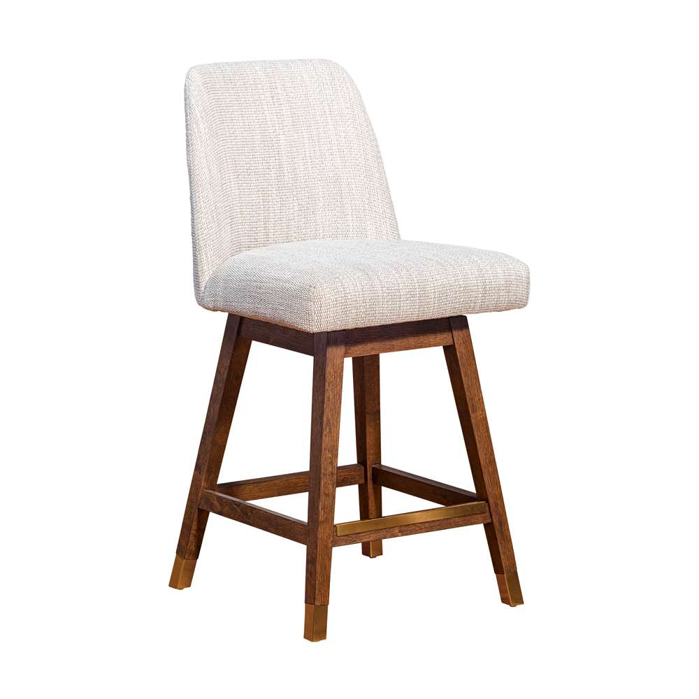Armen Living  - Amalie Swivel Counter Stool in Brown Oak Wood Finish with Beige Fabric - 840254332072 veiw 1