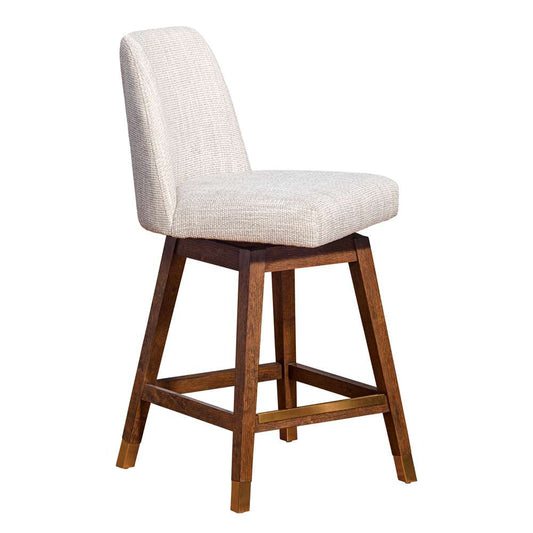 Armen Living  - Amalie Swivel Counter Stool in Brown Oak Wood Finish with Beige Fabric - 840254332072 veiw 2