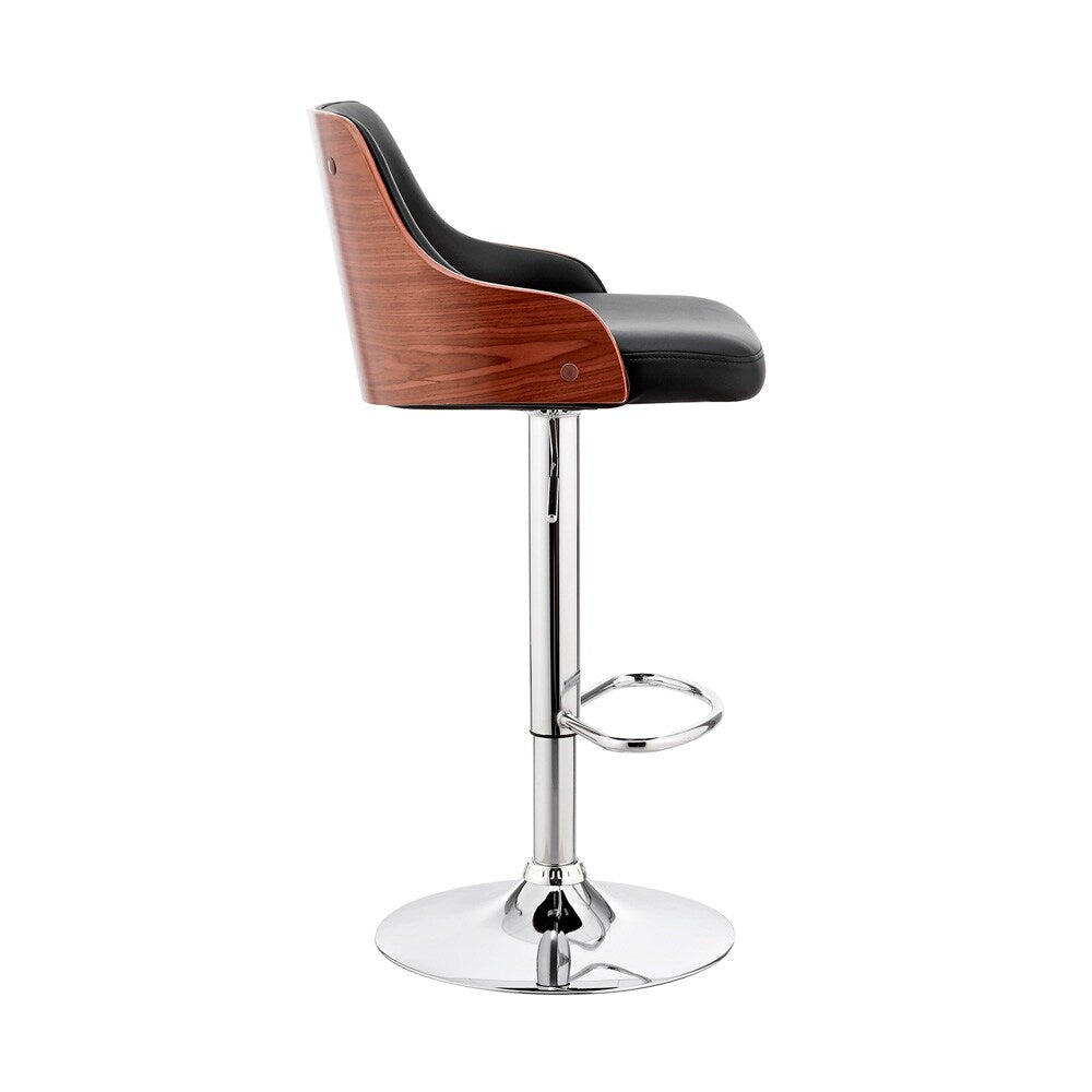 Armen Living - Asher Adjustable Black Faux Leather and Chrome Finish Bar Stool - LCARBAWABL veiw 3