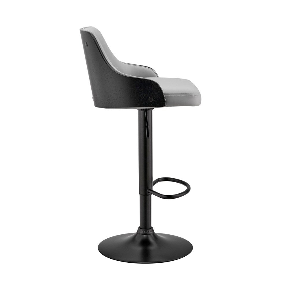 Armen Living - Asher Adjustable Gray Faux Leather and Chrome Finish Bar Stool - LCARBAWAGR veiw 3