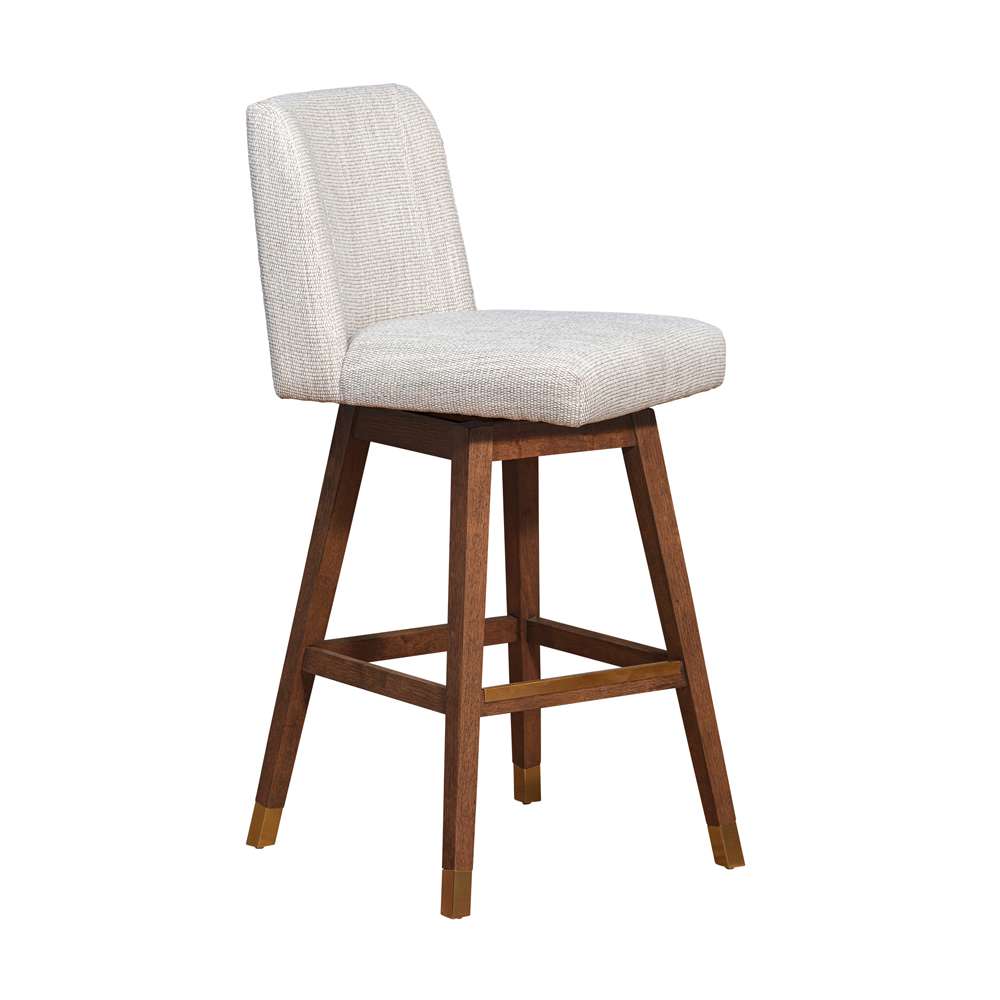 Armen Living  - Basila Swivel Bar Stool in Brown Oak Wood Finish with Beige Fabric - 840254332188 veiw 2
