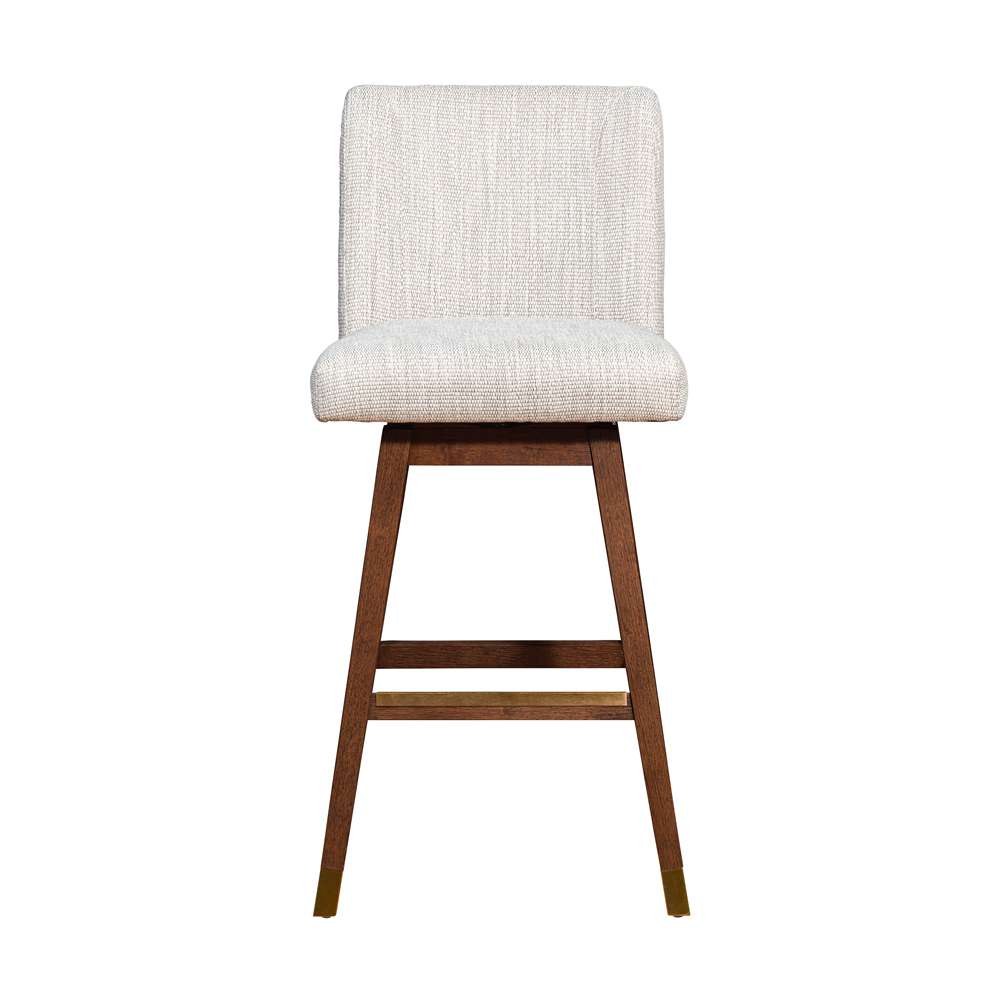 Armen Living  - Basila Swivel Bar Stool in Brown Oak Wood Finish with Beige Fabric - 840254332188 veiw 3