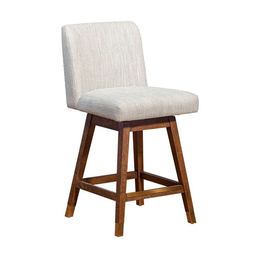 Armen Living  - Basila Swivel Counter Stool in Brown Oak Wood Finish with Beige Fabric - 840254332171 veiw 1