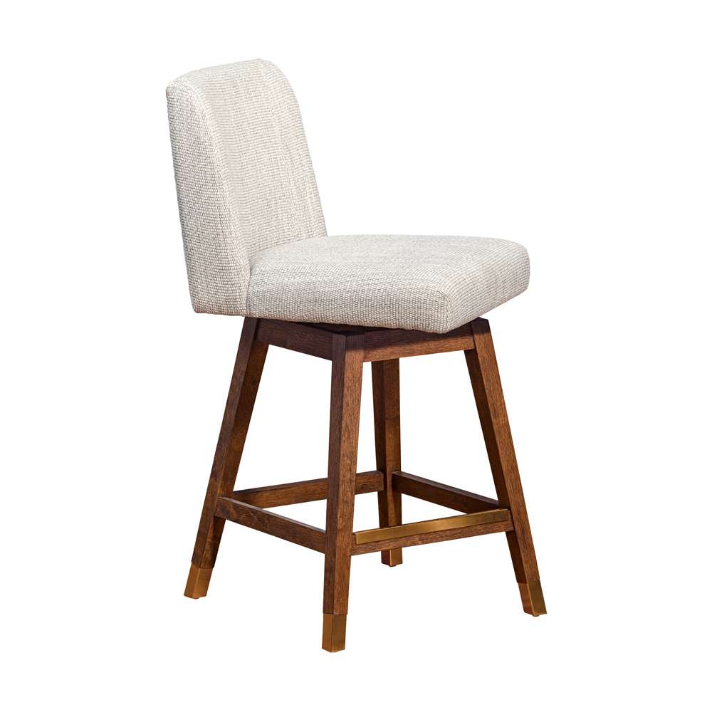 Armen Living  - Basila Swivel Counter Stool in Brown Oak Wood Finish with Beige Fabric - 840254332171 veiw 2