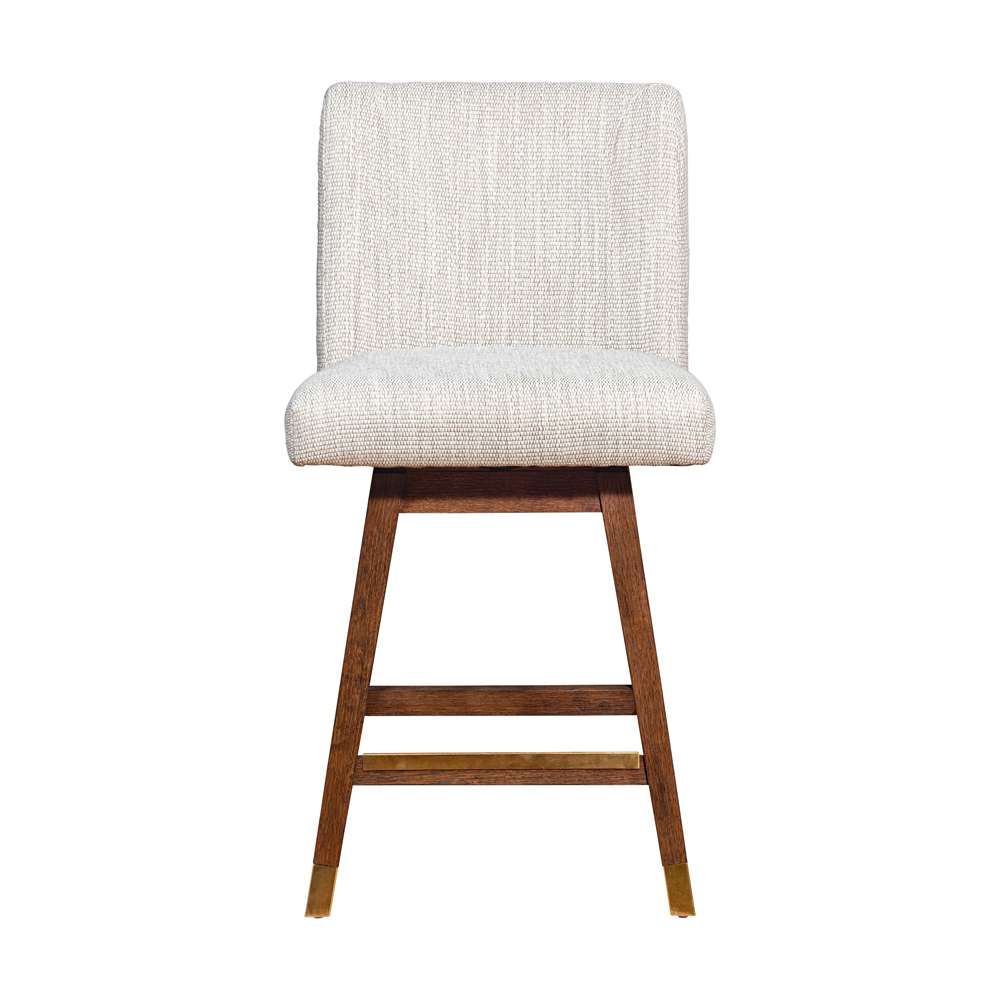 Armen Living  - Basila Swivel Counter Stool in Brown Oak Wood Finish with Beige Fabric - 840254332171 veiw 3