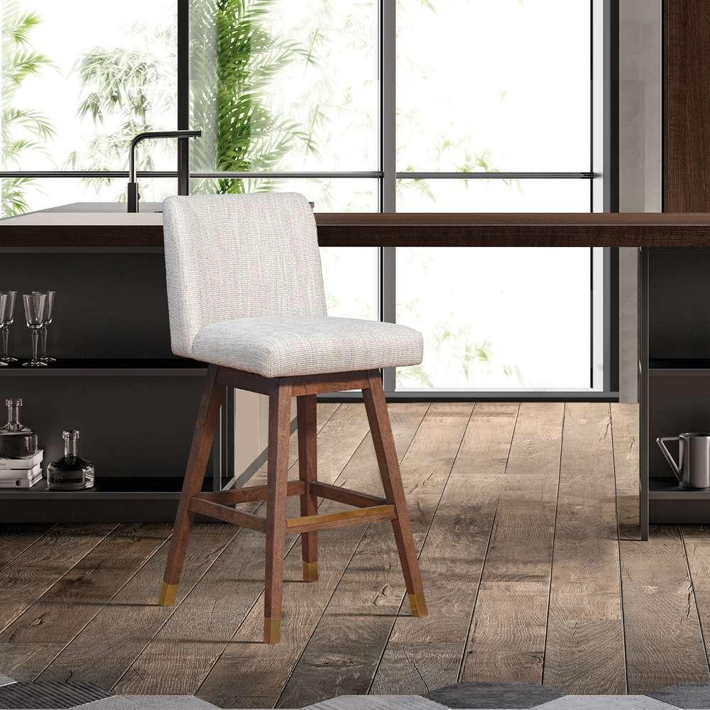 Armen Living  - Basila Swivel Counter Stool in Brown Oak Wood Finish with Beige Fabric - 840254332171 veiw 11