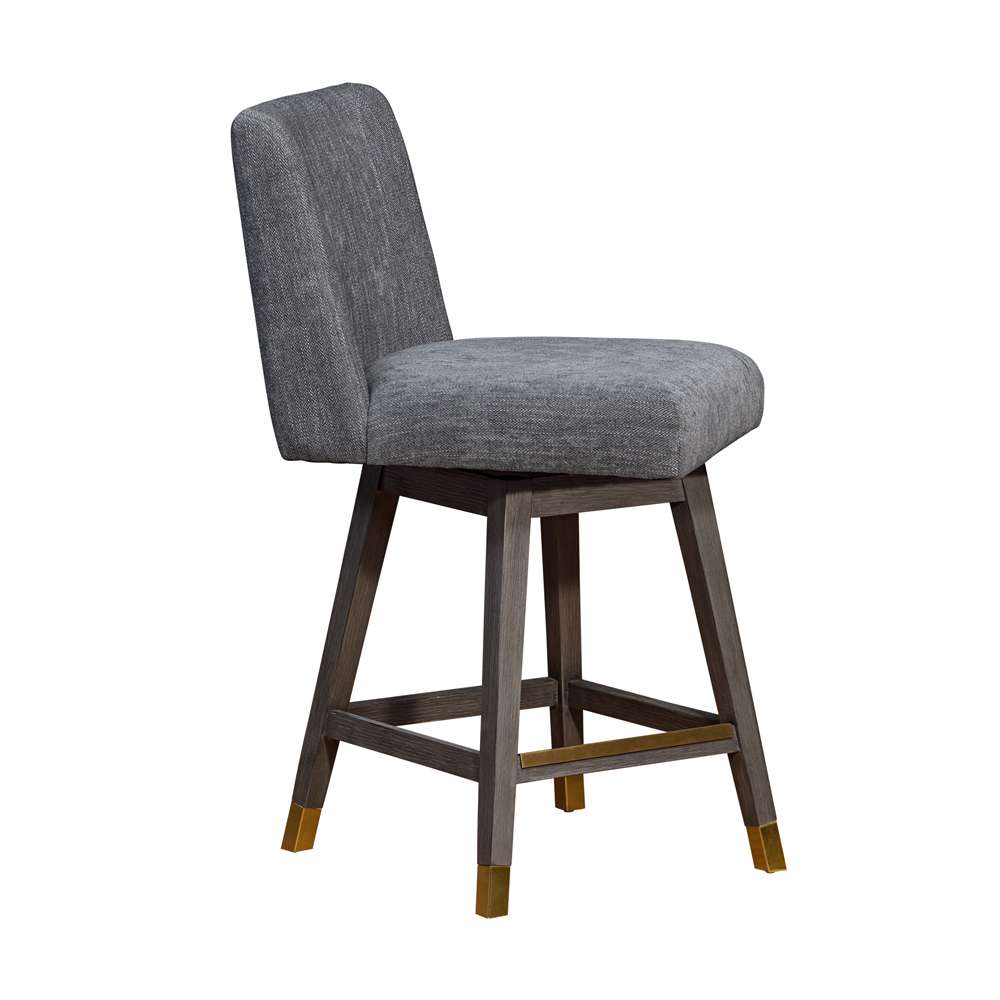 Armen Living  - Basila Swivel Counter Stool in Grey Oak Wood Finish with Grey Fabric - 840254332232 veiw 2
