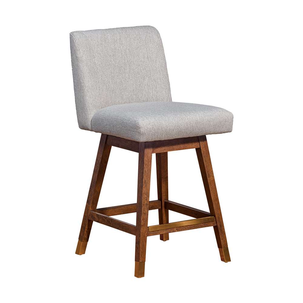 Armen Living  - Basila Swivel Counter Stool in Brown Oak Wood Finish with Taupe Fabric - 840254332195 veiw 1