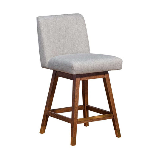 Armen Living  - Basila Swivel Counter Stool in Brown Oak Wood Finish with Taupe Fabric - 840254332195 veiw 1